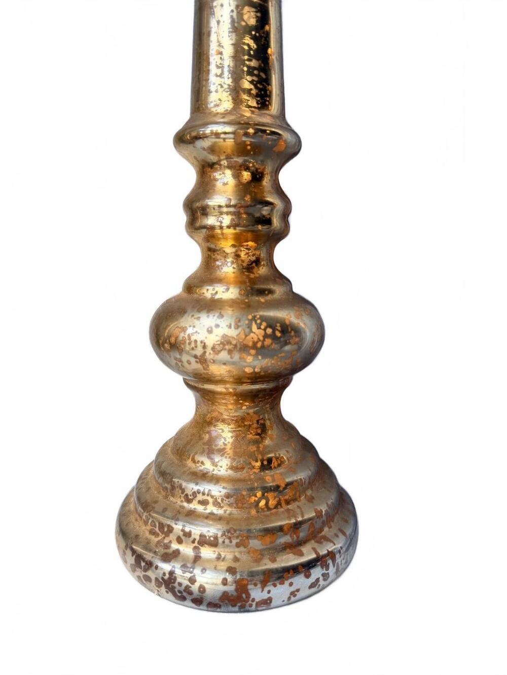 Vintage Style Mercury Glass Gold Pillar Candle Holder Hurricane 18" - Picture 2 of 6